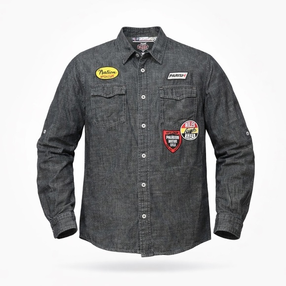 Blacktop Legends Other - Blacktop Legends Parish Nation Men’s Black Denim Button Up Shirt Patches…​​